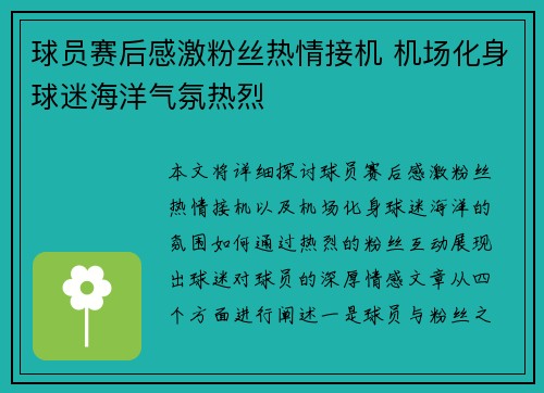 球员赛后感激粉丝热情接机 机场化身球迷海洋气氛热烈